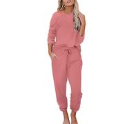 Ekouaer Women's Pyjamas Long Sleeve Pjs Set Warm Loungewear Soft 2 Pieces Ladies Sleepwear with Pockets Winter Purple Gray XXL