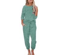 Ekouaer Women's Pyjamas Long Sleeve Pjs Set Warm Loungewear Soft 2 Pieces Ladies Sleepwear with Pockets Winter Teal XXL