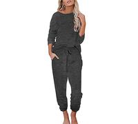 Ekouaer Women's Pyjamas Long Sleeve Pjs Set Warm Loungewear Soft 2 Pieces Ladies Sleepwear with Pockets Winter Dark Grey XXL