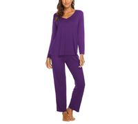 Ekouaer Womens Pyjamas Set Ladies Pjs Sets Long Sleeve Pyjamas for Women V-Neck Lounge Wear Sets Top and Pants Nightwear, Purple XL