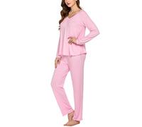 Ekouaer Womens Pyjamas Set Ladies Pjs Sets Long Sleeve Pyjamas for Women V-Neck Lounge Wear Sets Top and Pants Nightwear, Pink L