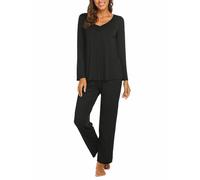 Ekouaer Womens Pyjamas Set Ladies Pjs Sets Long Sleeve Pyjamas for Women V-Neck Lounge Wear Sets Top and Pants Nightwear, Black XL