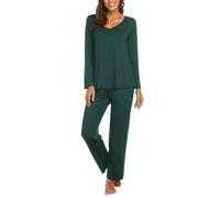 Ekouaer Womens Pyjamas Set Ladies Pjs Sets Long Sleeve Pyjamas for Women V-Neck Lounge Wear Sets Top and Pants Nightwear, Dark Green XXL