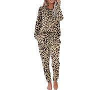 Ekouaer Womens Pyjamas Set Long Sleeve Ladies Pyjamas Soft 2 Piece Pjs Sets Winter Loungewear Nightwear Sleepwear Lounge Suits, Leopard XXL