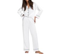 Ekouaer Womens Pyjamas Set Satin Silky 2 Piece Long Sleeve Pjs, White S