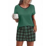 Ekouaer Women's Pyjamas Set Short Sleeve Pjs Nightwear Soft Lounge Sets Chic 2 Piece Top and Shorts for Loungewear Sleepwear, Green, L