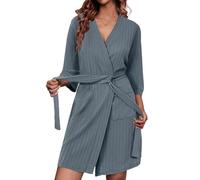 Ekouaer Women's Robe Twisted Rib Knit Sexy with Pockets Haze Blue XXL