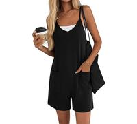 Ekouaer Women's Sleeveless Jumpsuit U Neck Rompers Loose fit Spaghetti Strap Shorts Overall Summer Casual Outfit with Pockets Black XL