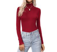 Ekouaer Women's Turtleneck Long Sleeve Shirts Lightweight Base Layer Solid Slim Fit Tops, Wine red, XL