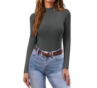 Ekouaer Women's Turtleneck Long Sleeve Shirts Solid Slim Fit Tops, Dark Grey, XL