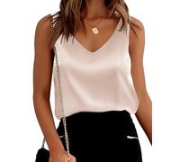 Ekouaer Women's V Neck Satin Camisole Vest Silk Loose Sleeveless Tank Tops Casual Cami Sleeveless Undershirt,Champagne,XL