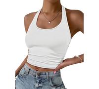 Ekouaer Women's Vests Crop Top Tank Top for Women Backless Sommer Going Out Tops for Women UK Ribbed Knitted Basic Vest Tops, White, XL