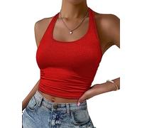 Ekouaer Women's Vests Crop Top Tank Top for Women Backless Sommer Going Out Tops for Women UK Ribbed Knitted Basic Vest Tops, Red, L