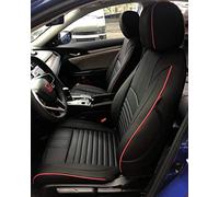 EKR Custom Car Seat Covers for Select Honda Civic Sedan 2016 2017 2018 2019 2020 2021 (Rear Row Solid Folding Backrest) - Leatherette (Black with Red Trim)