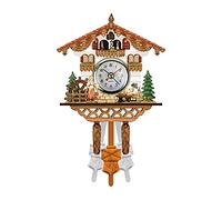 Ekrfxh Cuckoo Wall Clock Traditional Wooden Chalet Clock Handcrafted Quartz Clock Wall Decor Chime Alarm Retro Clock (C)