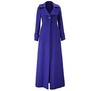 Ekrfxh Women Ladies Winter Button Lapel Slim Maxi Coat Trench Jacket Parka Outwear Wool Overcoat Dark Blue