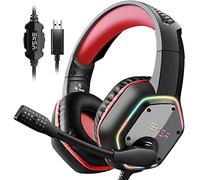EKSA E1000 USB Gaming Headset for PC - Computer Headphones with Microphone/Mic Noise Cancelling, 7.1 Surround Sound Wired Headset & RGB Light - Gaming Headphones for PS4/PS5 Console Laptop (Red)