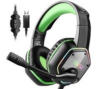 EKSA E1000 USB Gaming Headset for PC - Computer Headphones with Microphone/Mic Noise Cancelling, 7.1 Surround Sound Wired Headset & RGB Light - Gaming Headphones for PS4/PS5 Console Laptop (Green)