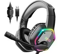 EKSA E1000 USB Gaming Headset for PC - Computer Headphones with Microphone/Mic Noise Cancelling, 7.1 Surround Sound Wired Headset & RGB Light - Gaming Headphones for PS4/PS5 Console Laptop (Gray)