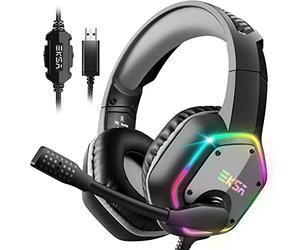 EKSA E1000 USB Gaming Headset for PC - Computer Headphones with Microphone/Mic Noise Cancelling, 7.1 Surround Sound Wired Headset & RGB Light - Gaming Headphones for PS4/PS5 Console Laptop (Gray)