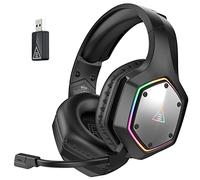 EKSA USB Gaming Headset for PC-Computer Headphones with Microphone, 2.4G Wireless+3.5mm Jack, Black-Wireless