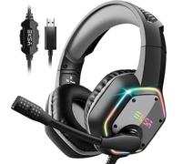 EKSA USB Gaming Headset - PC Headset with 7.1 3D Surround Sound Wired Headset with Noise Cancelling Mic, RGB Light - Gaming Headphones for PC, PS4 PS5