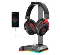 EKSA W1 RGB Headphones Stand Gaming Headset Stand with 7.1 Surround Sound, Desktop Headphone Holder with 3.5mm Aux and 2 USB Ports, Aluminum PC Gamer Headset Accessories