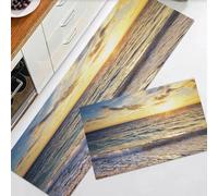 EKSED Kitchen Mats Non slip Washable Kitchen Rugs Doormat Carpet Floor Mat,Harmony Horizon Vacation Sea Scape Composition Wave Beach Hot Natur,2 Piece Kitchen Mats for Home Decoration (40x60+40x120cm)