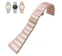 EKSIL 15mm 17mm 18mm 23mm 25mm Concave Shape Stainless Steel Watchband Fit for Omega Constellation Silver Watch Strap Solid Bracelets(Rose Gold,17mmx7mm)