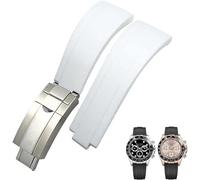 EKSIL 20mm 21mm Rubber Short Buckle Watchband Fit For Rolex Daytona Submariner Role OYSTERFLEX Yacht Master Small Wrist Silicone(White Short Buckle,20mm)