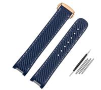 EKSIL 20mm 21mm Rubber Silicone Watch Strap For Omega Seamaster 300 AT150 Aqua Terra Ultra Light 8900 Steel Buckle Blue Watchband Bracelets(Blue-rose gold,21mm)