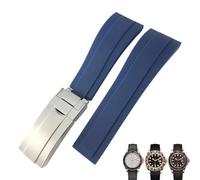 EKSIL 20mm 21mm Rubber Watch Band For Submariner OYSTERFLEX Daytona GMT Yacht Master Strap Stainless Steel Clasp Bracelet(Blue-buckle,20mm)