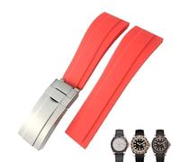 EKSIL 20mm 21mm Rubber Watch Band For Submariner OYSTERFLEX Daytona GMT Yacht Master Strap Stainless Steel Clasp Bracelet(Red-buckle,21mm)