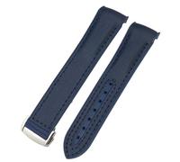 EKSIL 21mm 22mm Curved End Blue Red Fabric High Density Nylon Rubber Watchband 19mm 20mm Fit For Omega Seamaster 300 Planet Ocean AT150 Watch Strap(Blue nylon blue,21mm)