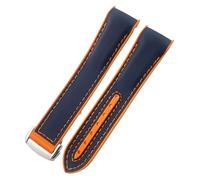 EKSIL 21mm 22mm Curved End Blue Red Fabric High Density Nylon Rubber Watchband 19mm 20mm Fit For Omega Seamaster 300 Planet Ocean AT150 Watch Strap(Blue nylon orange,20mm)
