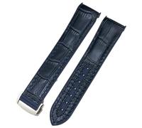 EKSIL 21mm 22mm Curved End Blue Red Fabric High Density Nylon Rubber Watchband 19mm 20mm Fit For Omega Seamaster 300 Planet Ocean AT150 Watch Strap(Blue leather blue,21mm)