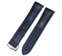 EKSIL 21mm 22mm Curved End Blue Red Fabric High Density Nylon Rubber Watchband 19mm 20mm Fit For Omega Seamaster 300 Planet Ocean AT150 Watch Strap(Blue leather blue 1,20mm)