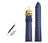EKSIL Genuine Leather Bracelet 19mm 20mm 21mm 22mm Watch Strap For Longines L29094920 Watchband Top Layer Cowhide Wristwatches Band(P blue gold buckle,22mm)