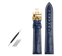 EKSIL Genuine Leather Bracelet 19mm 20mm 21mm 22mm Watch Strap For Longines L29094920 Watchband Top Layer Cowhide Wristwatches Band(Blue gold buckle,21mm)