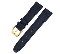 EKSIL High Density Nylon Cowhide Watch Strap 20mm 21mm Genuine Leather Embossing Green Blue Watchband Replace for IWC Pilot Series Accessories(Blue golden,21mm)