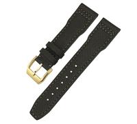 EKSIL High Density Nylon Cowhide Watch Strap 20mm 21mm Genuine Leather Embossing Green Blue Watchband Replace for IWC Pilot Series Accessories(Green golden,20mm)