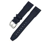 EKSIL High Density Nylon Cowhide Watch Strap 20mm 21mm Genuine Leather Embossing Green Blue Watchband Replace for IWC Pilot Series Accessories(Blue silver,21mm)