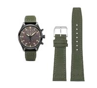 EKSIL High Density Nylon cowhide Watchband For IWC PILOT Portugal Fabric Watch Strap 20mm 21mm 22mm Bracelet Black Armygreen Blue Cowhide Wrist Belt(Green silver pin,21mm)
