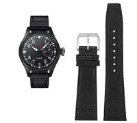 EKSIL High Density Nylon cowhide Watchband For IWC PILOT Portugal Fabric Watch Strap 20mm 21mm 22mm Bracelet Black Armygreen Blue Cowhide Wrist Belt(Black silver pin,21mm)