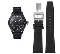 EKSIL High Density Nylon cowhide Watchband For IWC PILOT Portugal Fabric Watch Strap 20mm 21mm 22mm Bracelet Black Armygreen Blue Cowhide Wrist Belt(Black silver fold,22mm)