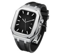 EKSIL Latest Stainless Steel Compatible With Apple Watch Band 8 7 6 5 4 SE Series 44mm 40mm Strap For IWatch Series 44mm Modification Noble Metal (Color : Silver Black, Size : 44MM)