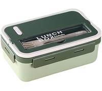 EKsma 1100ml Bento Box Adult Lunch Box with 2 Compartments Containers with Tableware Storage Minimalist Bento Box for Work On-The-Go Picnic(Green)