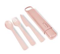 eKu Upcycle Cutlery Set of 3 - Knife, Fork & Spoon Made from 100% Upcycled Materials - Portable Travel Case for Lunchboxes, Picnics, Camping, & More - BPA Free, Recyclable, Dishwasher Safe - Rose