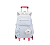 EKUIZAI Solid Girls Rolling Backpack for Kids Roller Bookbag with Wheels for Middle School Students Girls Trolley Backpack, B-6-wheel Blue, 32 x 21 x 47 cm / 12.5 x 8.2 x 18.5 in, 6 Wheels