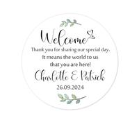 eKunSTreet 50 Wedding Welcome Bag Stickers PERSONALISED Destination Wedding Labels thank guest gift Box Stickers - Rd 753 (06 green leaves)
